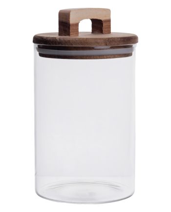 Висока скляна банка 1,5 л з бамбуковою кришкою для зберігання круп і продуктів