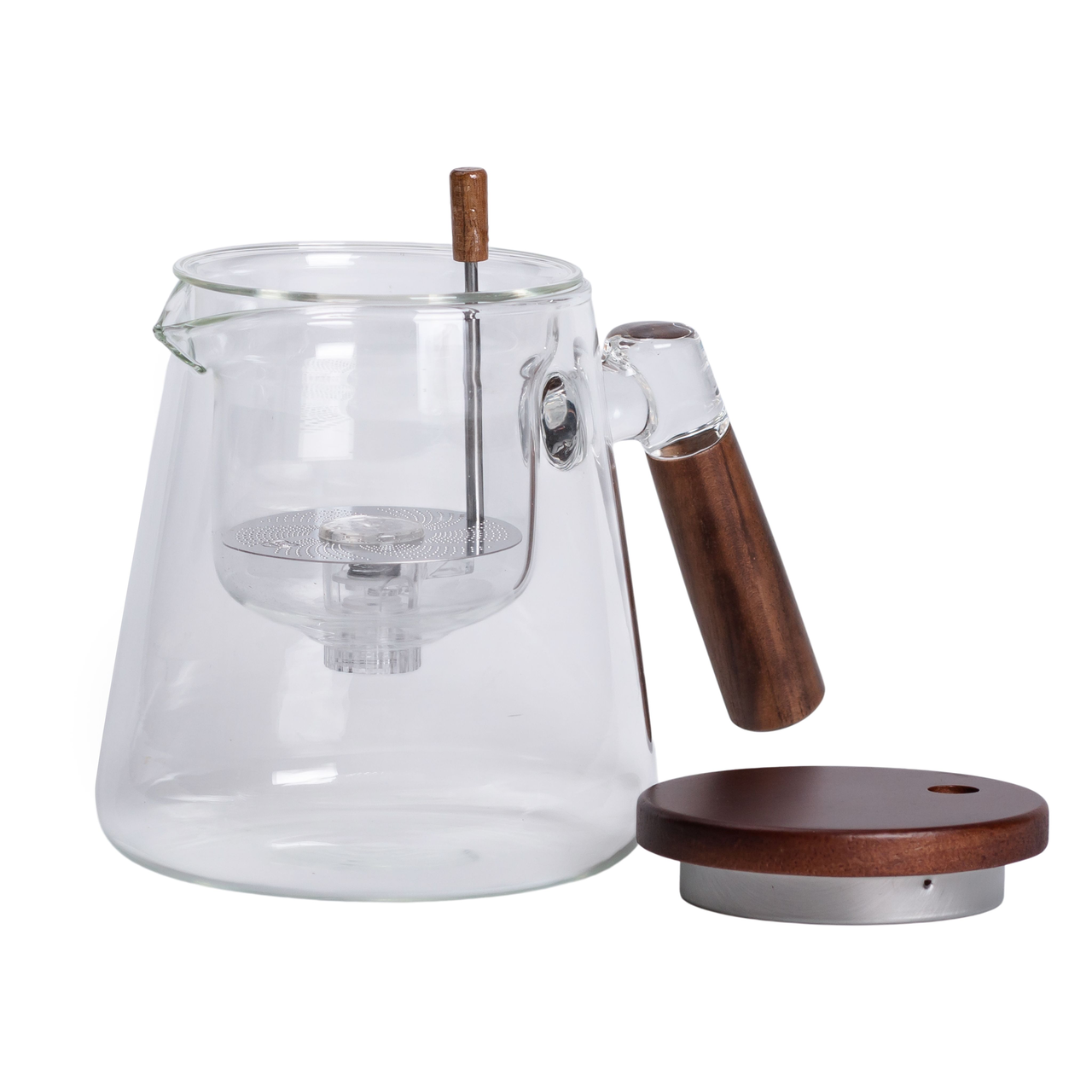 Заварник скляний для чаю 1 л чайник для заварювання з дерев'яною ручкою прозорий HP-34-7