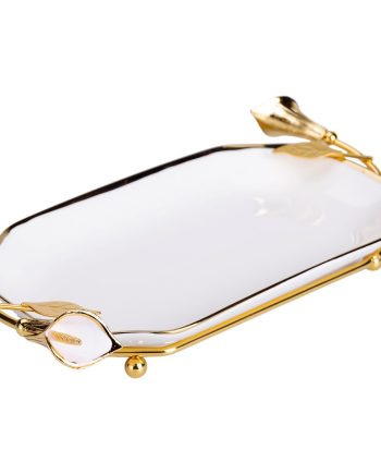 порцелянова фруктовниця на підставці 26×15×3.5 см Біла із золотом HP-7-5