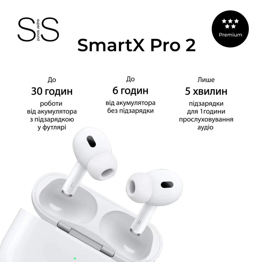 Навушники бездротові TWS SmartX Pro 2 Premium Bluetooth навушники з мікрофоном SAP2P