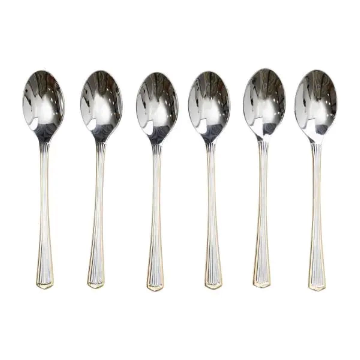 Набір чайних ложок 6 штук ложки для чаю з нержавіючої сталі 15.3 см Срібло із золотим обрамленням HP-20-33