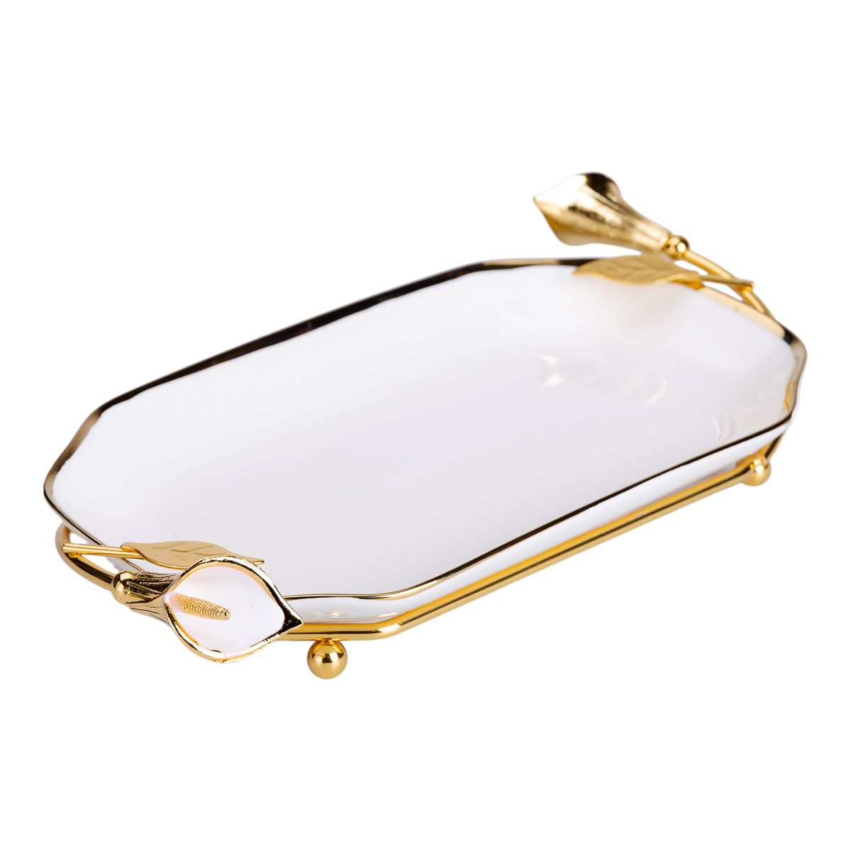 порцелянова фруктовниця на підставці 26×15×3.5 см Біла із золотом HP-7-5