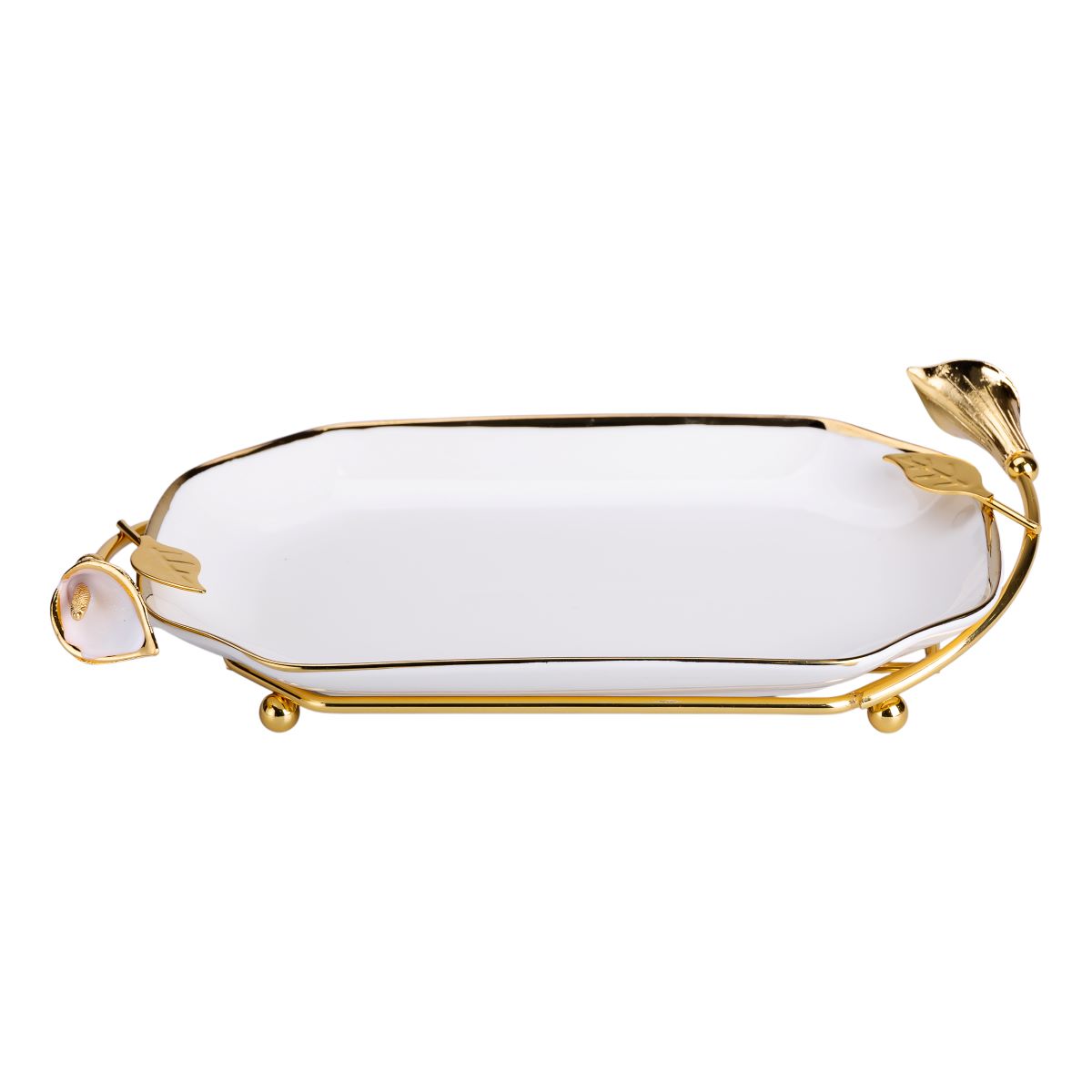 порцелянова фруктовниця на підставці 26×15×3.5 см Біла із золотом HP-7-5