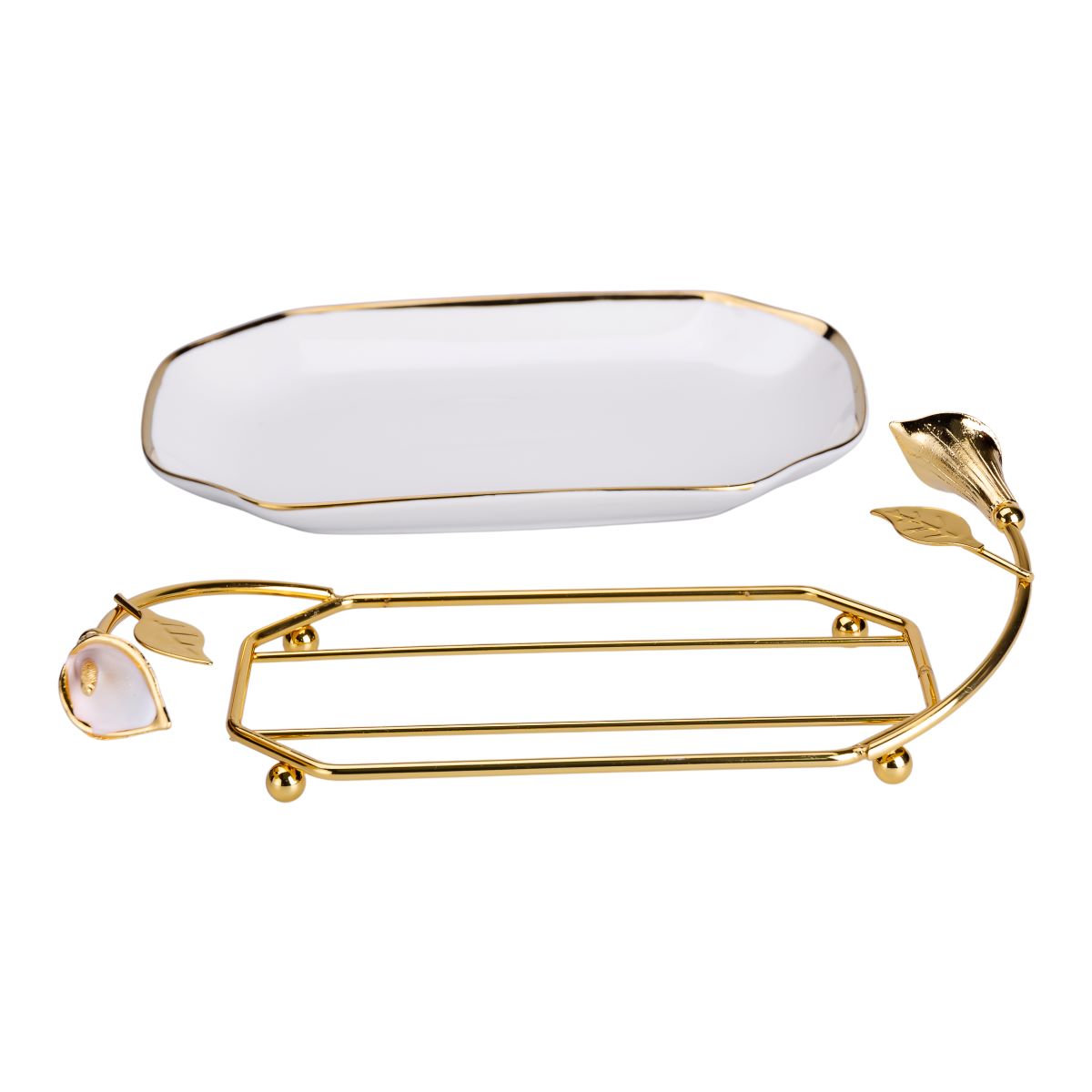 порцелянова фруктовниця на підставці 26×15×3.5 см Біла із золотом HP-7-5