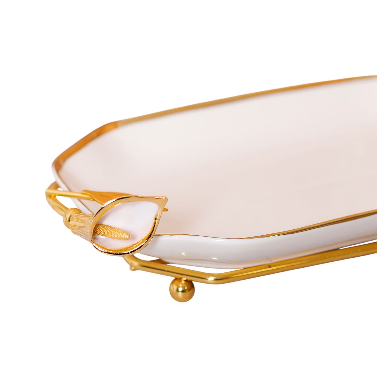 порцелянова фруктовниця на підставці 26×15×3.5 см Біла із золотом HP-7-5