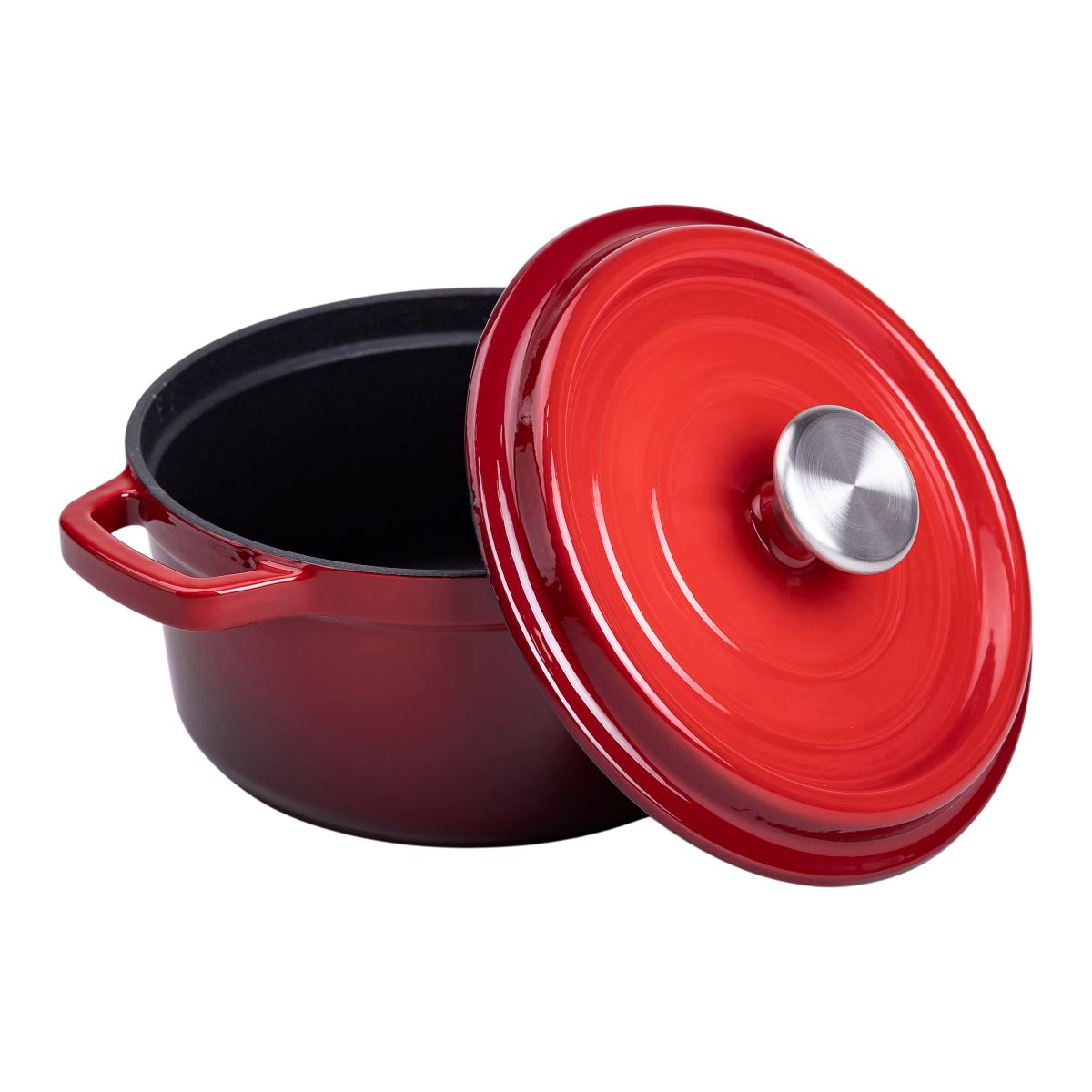Каструля чавунна емальована 2 л з кришкою Ø20 см Червона HP-1-2R