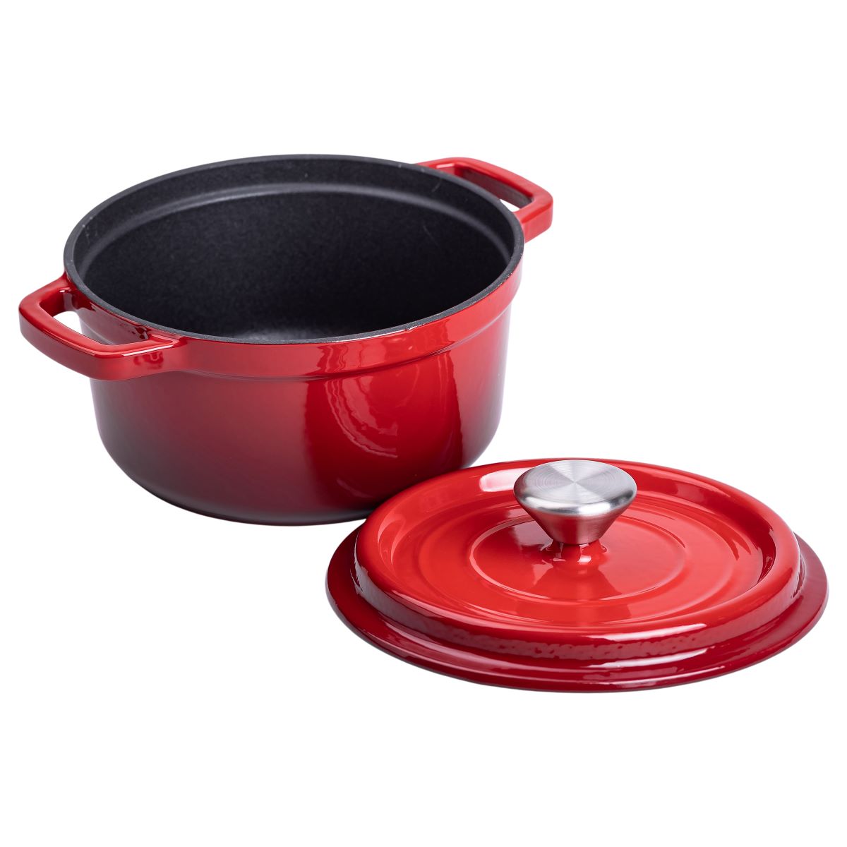 Каструля чавунна емальована 2 л з кришкою Ø20 см Червона HP-1-2R
