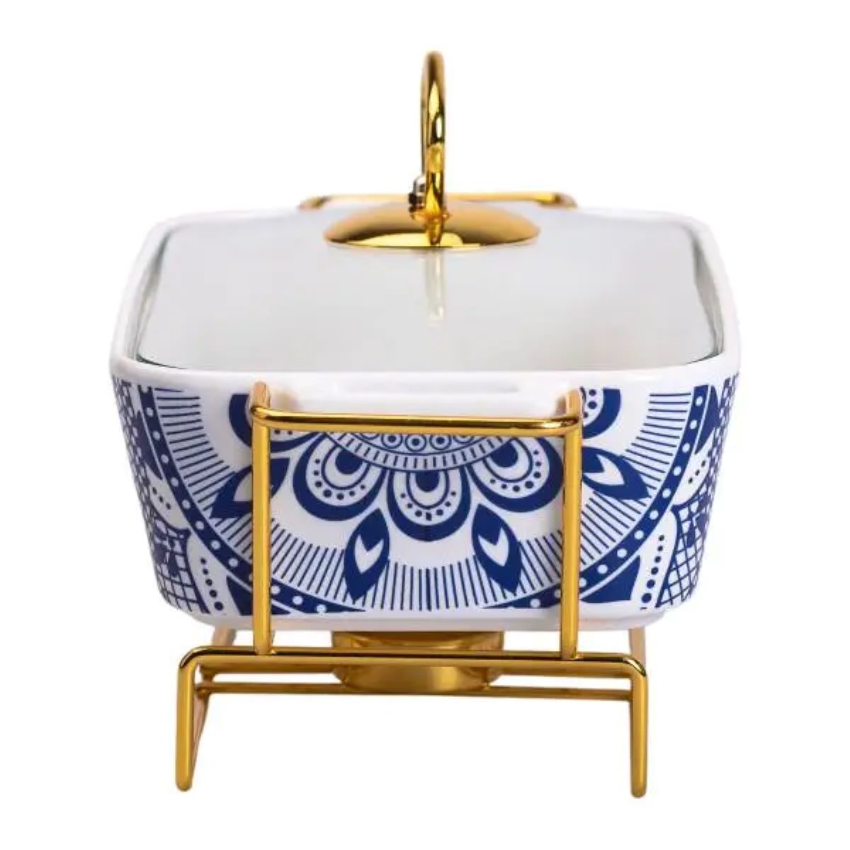 Марміт порцелянаовий із скляною кришкою 38х18.5х15.5 см на металевій підставці 1 л SA1107-S