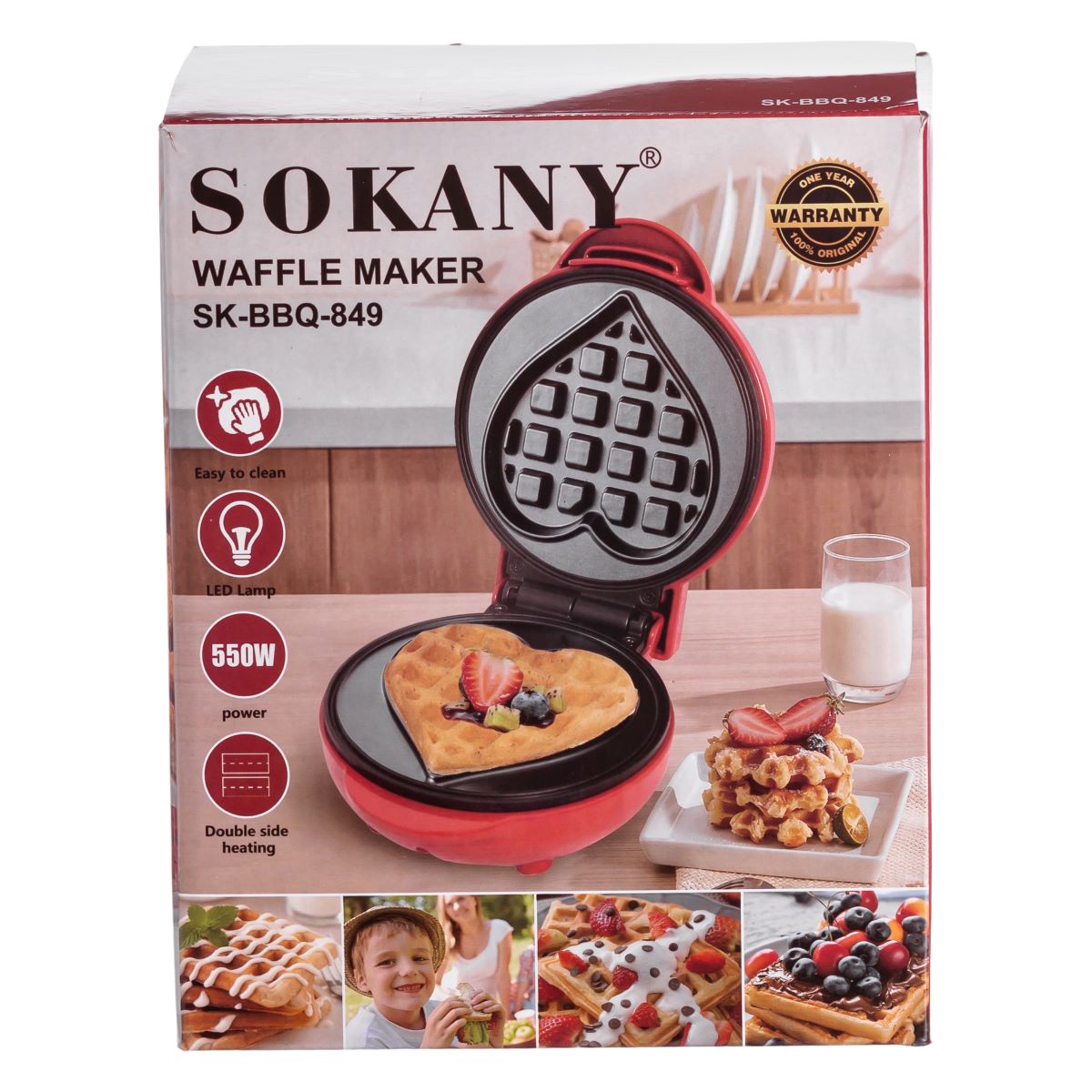 Вафельниця для бельгійських вафель 550 Вт з антипригарним покриттям Sokany SK-BBQ-849