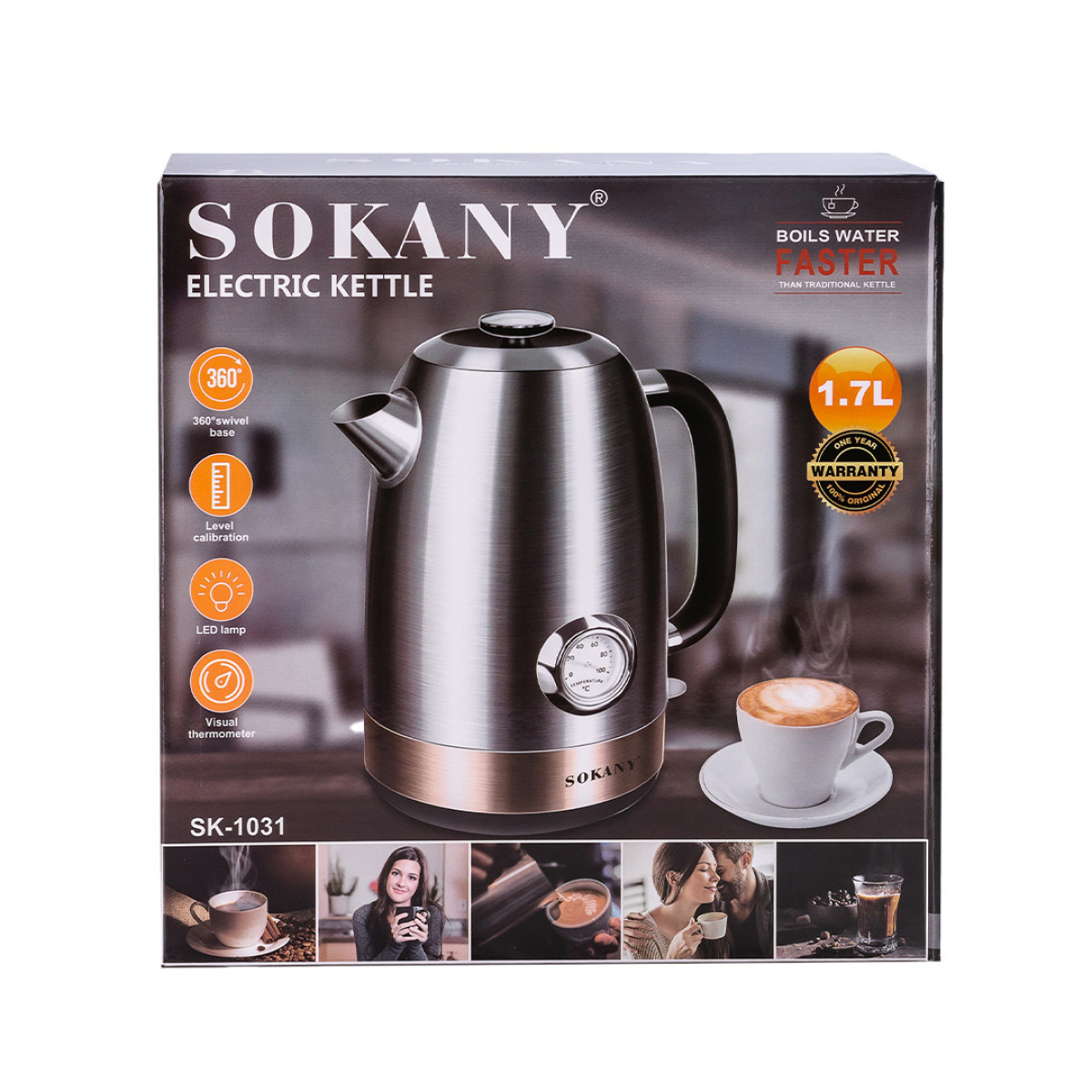 Електрочайник Sokany SK1031SS з термометром 1.7 л