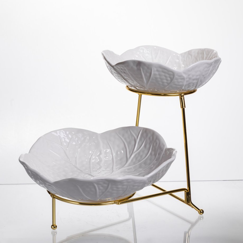 Фруктовниця на 2 яруси фуршетна 35×25×26 (см) Біла з золотом C251