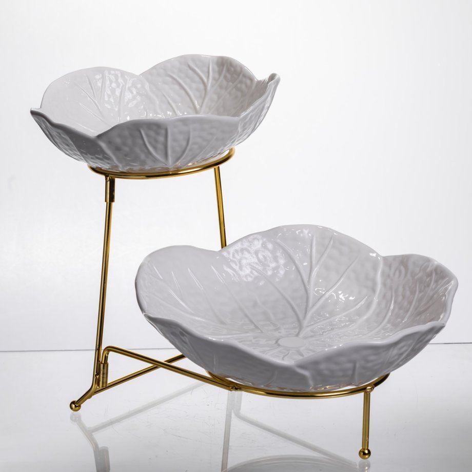 Фруктовниця на 2 яруси фуршетна 35×25×26 (см) Біла з золотом C251