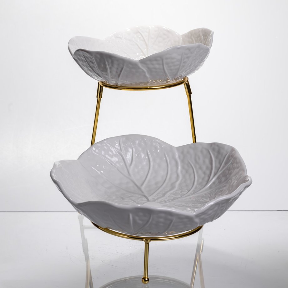 Фруктовниця на 2 яруси фуршетна 35×25×26 (см) Біла з золотом C251