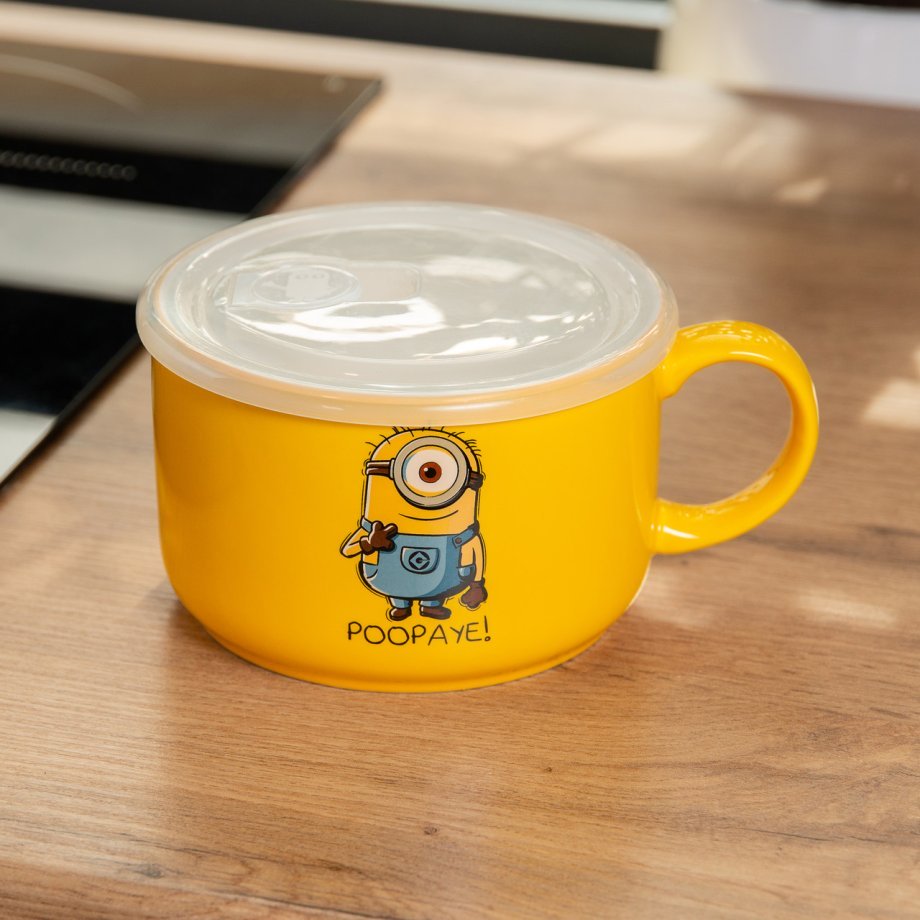 Миска порцелянова з пластиковою кришкою, 900 мл, для супу та локшини HP-15-18BM