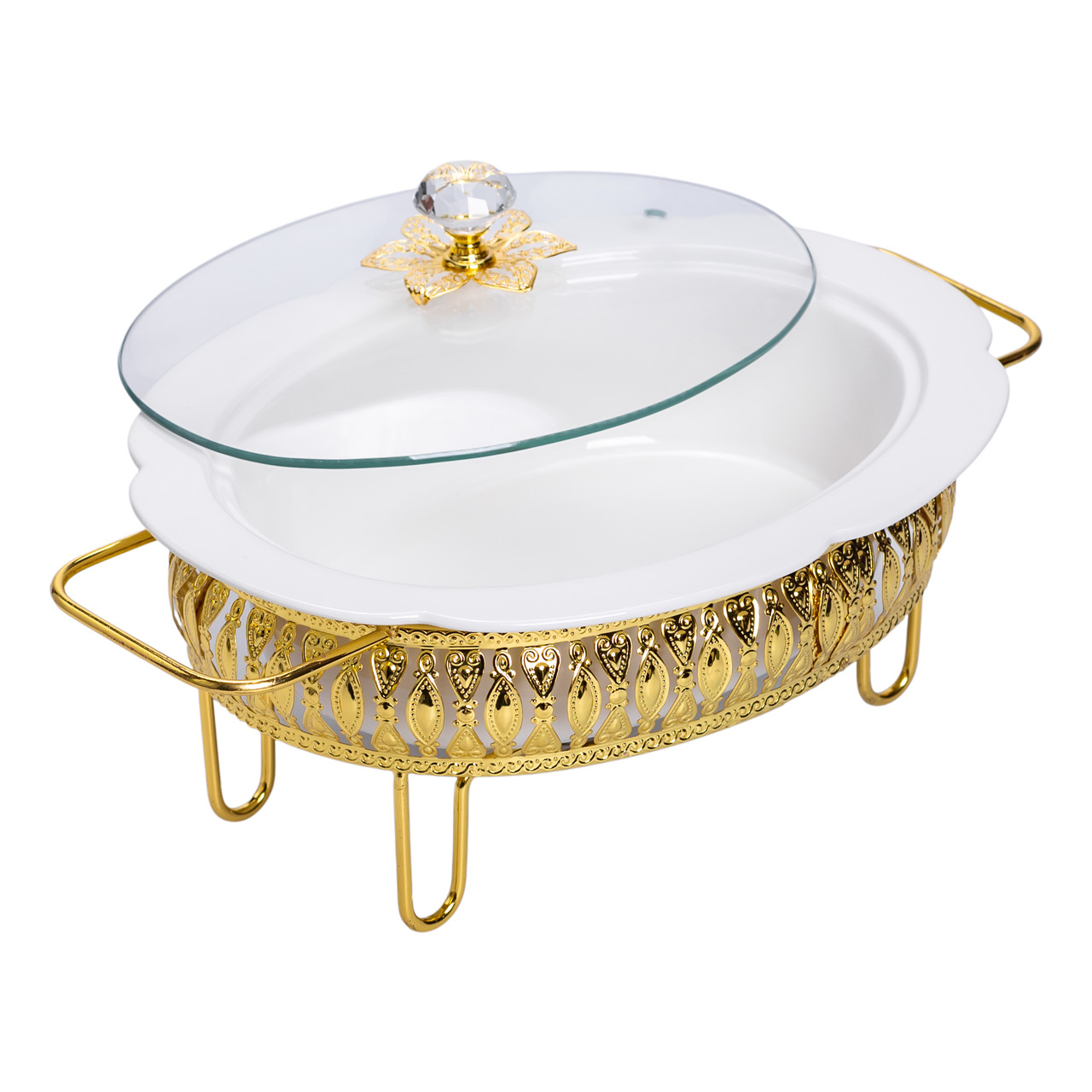 Настільна мармітниця 32×23×14 (см) порцелянова 1.2 (л) на металевій підставці HP-26-8