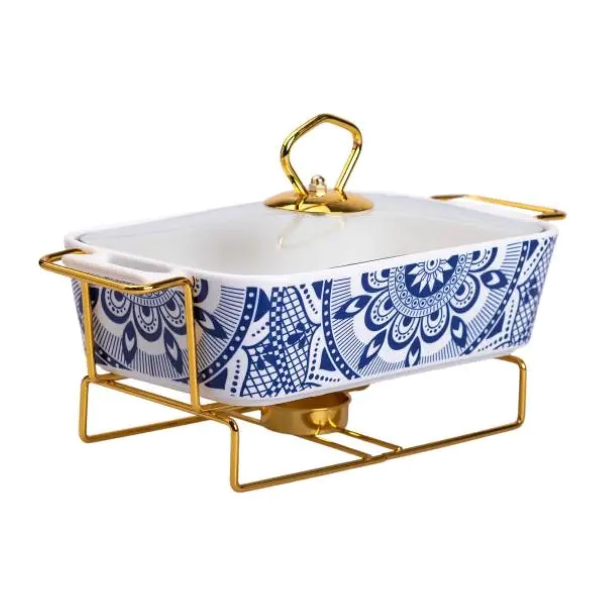 Марміт порцелянаовий із скляною кришкою 38х18.5х15.5 см на металевій підставці 1 л SA1107-S