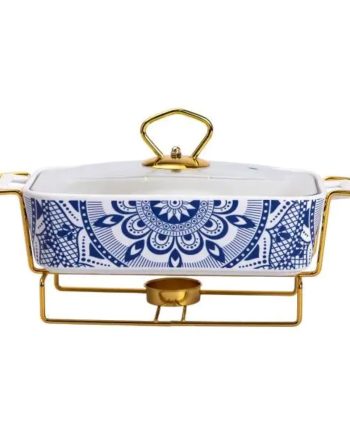 Марміт порцелянаовий із скляною кришкою 38х18.5х15.5 см на металевій підставці 1 л SA1107-S