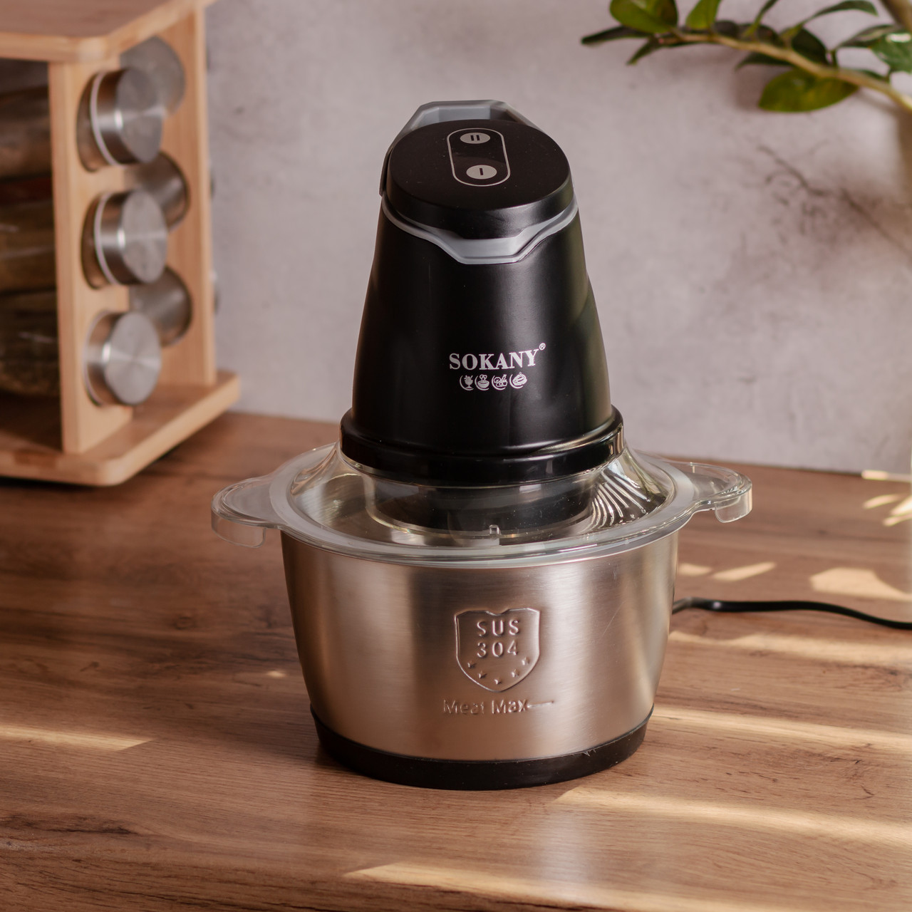 Чоппер подрібнювач 2 в 1 кухонний з чашею на 1.5 л кухонний електричний Sokany SK-06028