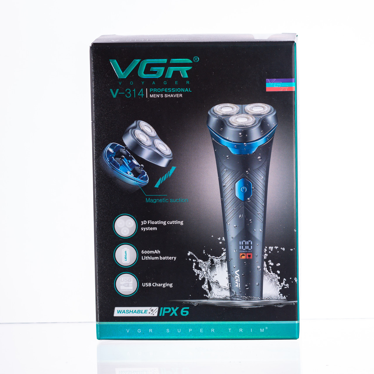 Електробритва для чоловіків роторна для вологого та сухого гоління з дисплеєм VGR V-314