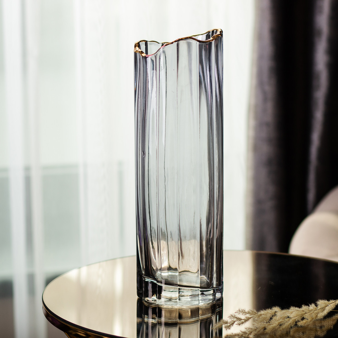 Скляна ваза для квітів, декоративна сіра, 29 см HP-1713