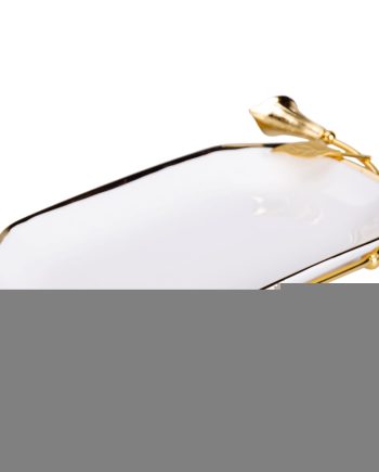 порцелянова фруктовниця на підставці 26×15×3.5 см Біла із золотом HP-7-5