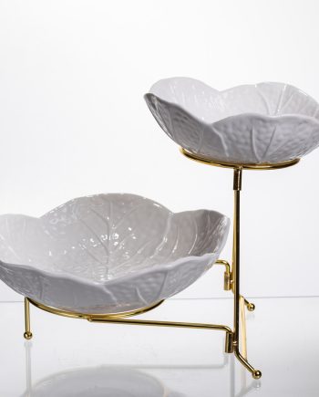 Фруктовниця на 2 яруси фуршетна 35×25×26 (см) Біла з золотом C251