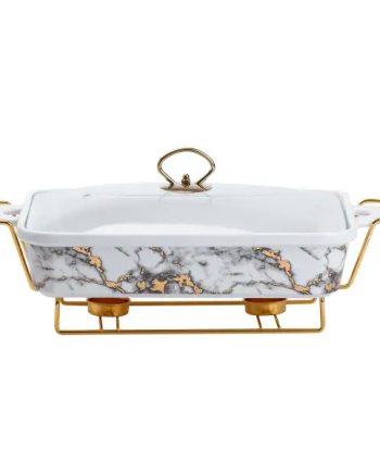 Настільна мармітниця 2 літра марміт прямокутний порцелянаовий 40х23х11 см для других страв Мармур HP1033