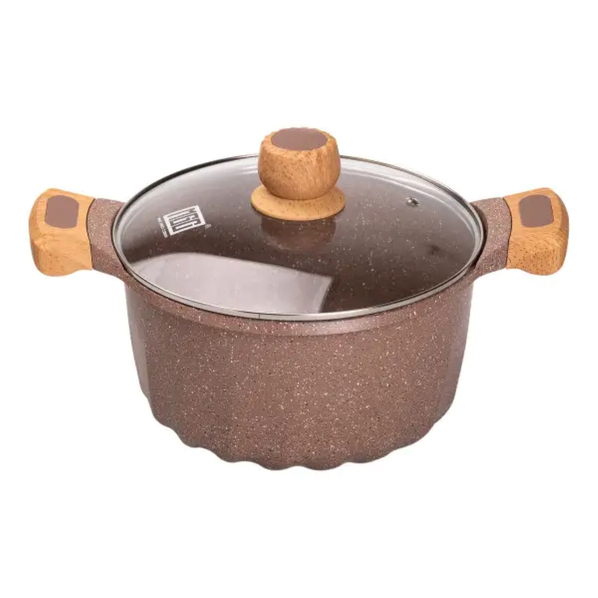 Набір посуду, 3 каструлі, товстодонне алюмінієве дно MGC з лопаткою та ополоником, кавовий HP-4-401CO