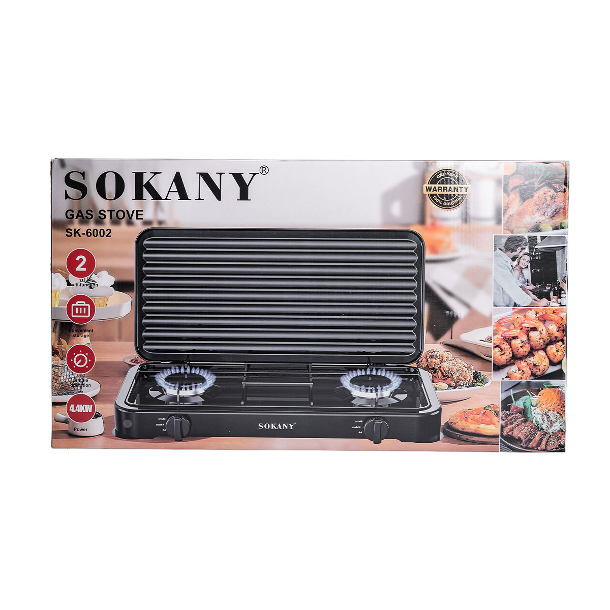 Настільна газова плита на 2 конфорки 4.4 кВт міні газова плита для балонного газу Чорна Sokany SK-6002