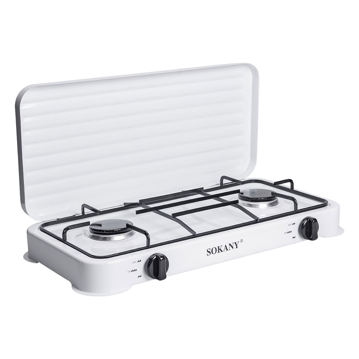 Настільна газова плита на 2 конфорки міні газова плита для балонного газу Біла Sokany SK-6002