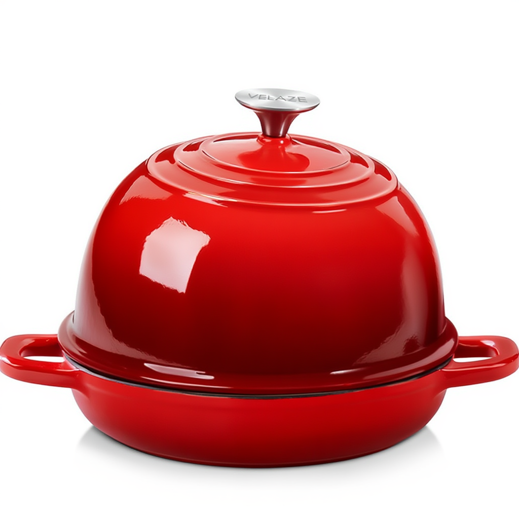 Чавунна кругла форма для випікання хліба з кришкою Ø26 (см) антипригарна форма для хліба в духовку Червона HP-1-22-RED