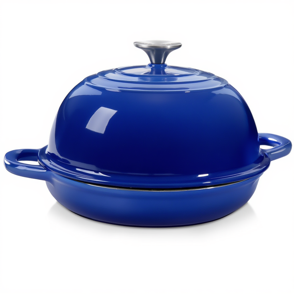 Чавунна кругла форма для випікання хліба з кришкою Ø26 (см) антипригарна форма для хліба в духовку Синя HP-1-21-BLUE
