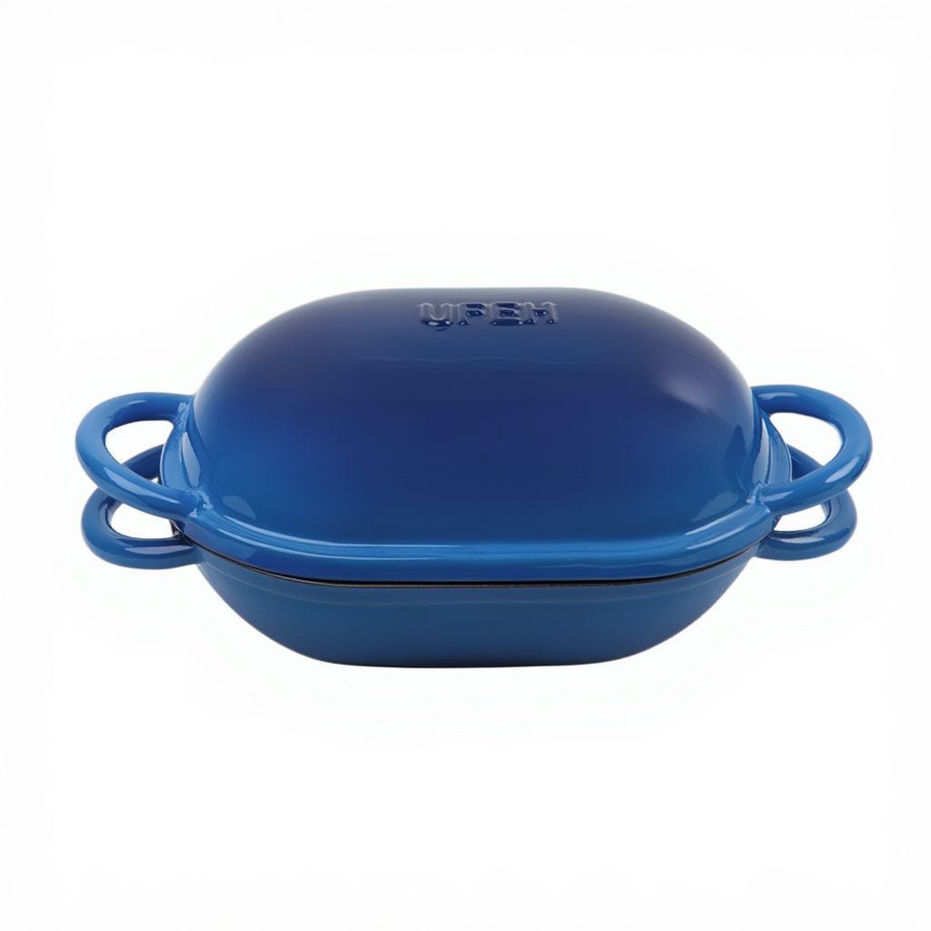 Чавунна овальна форма для випікання хліба з кришкою 25×17×15 (см) форма для хліба в духовку Синя HP-1-23-BLUE