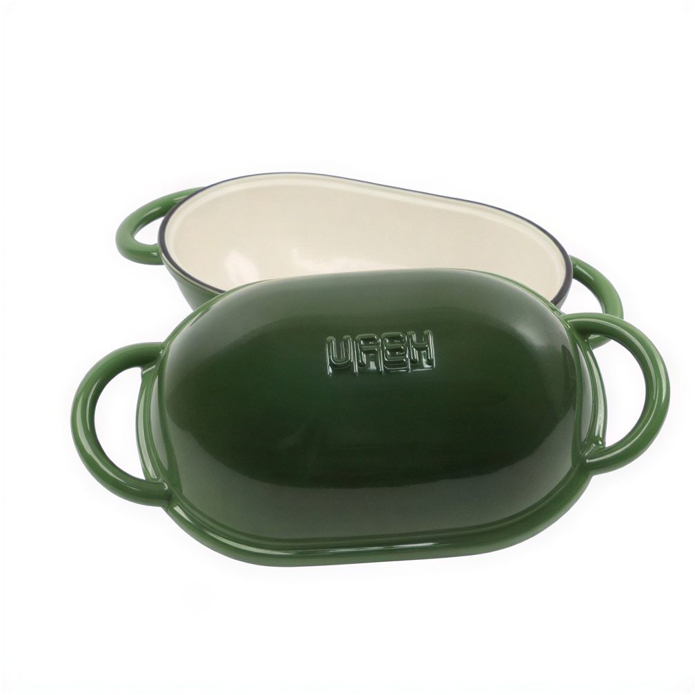 Чавунна овальна форма для випікання хліба з кришкою 25×17×15 (см) форма для хліба в духовку Зелена HP-1-23-GREEN