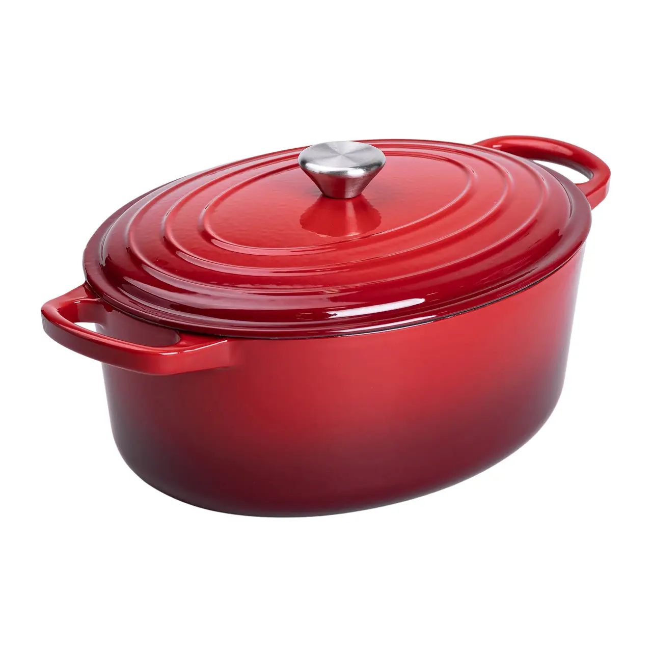 Гусятниця чавунна емальована червона 6 літрів Ø26 см з кришкою, посуд для тушкування запікання всіх типів плит HP-1-10-RED