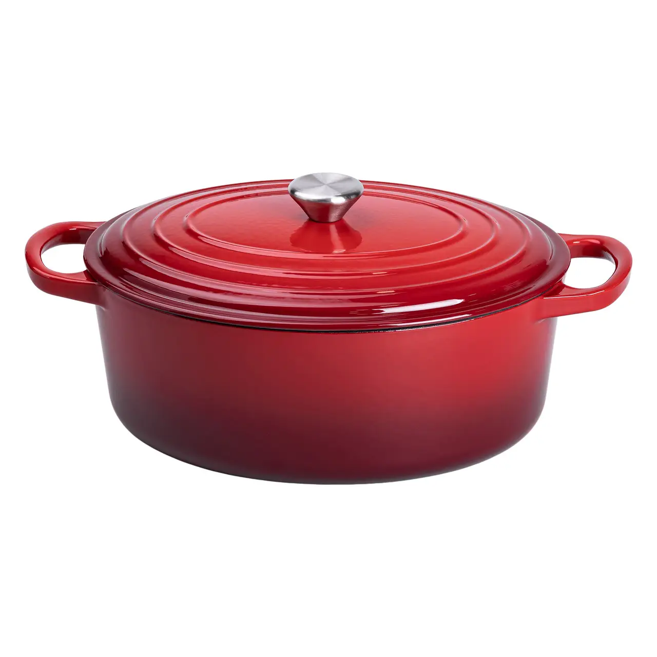 Гусятниця чавунна емальована червона 6 літрів Ø26 см з кришкою, посуд для тушкування запікання всіх типів плит HP-1-10-RED