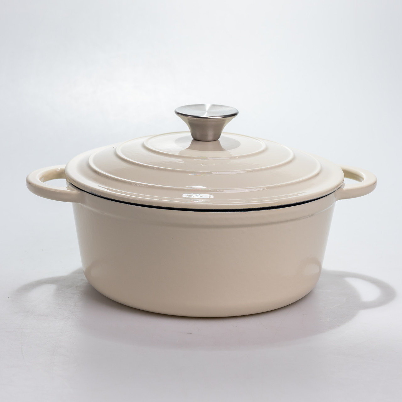 Каструля чавунна 2.5 л емальована з кришкою посуд для тушкування запікання томління кухонна Біла HP-1-14-WHITE