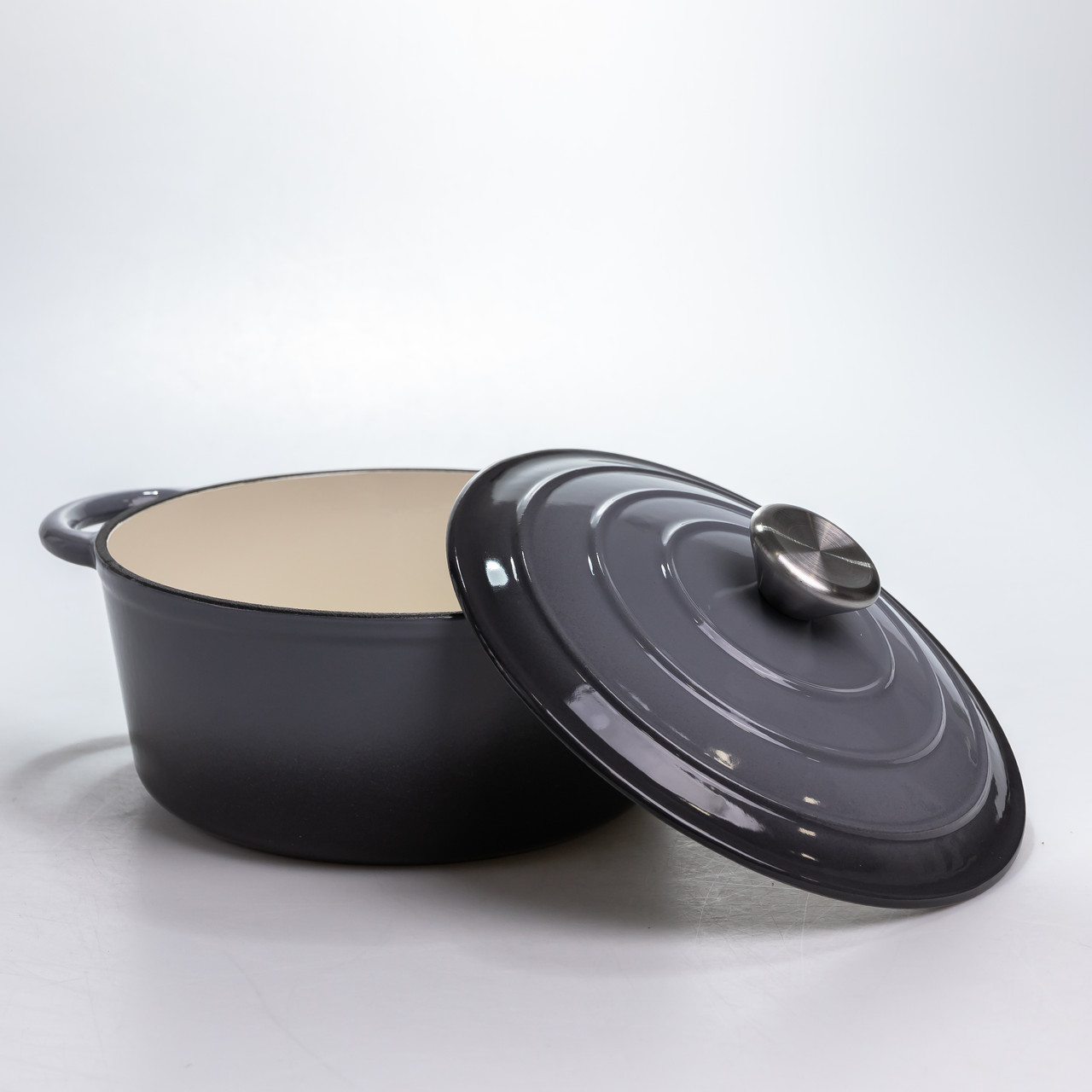 Каструля чавунна 2.5 л емальована з кришкою посуд для тушкування запікання томління кухонна Сіра HP-1-14-GREY