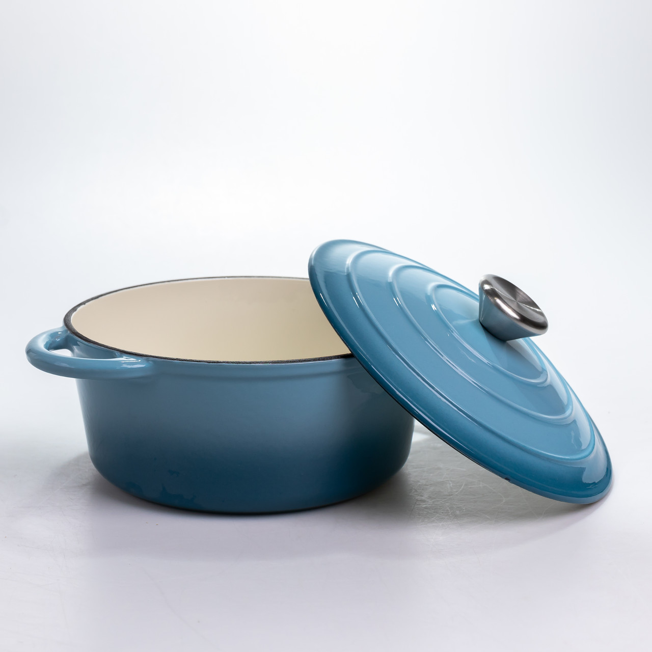 Каструля чавунна 2.5 л емальована з кришкою посуд для тушкування запікання томління кухонна Синя HP-1-14-BLUE