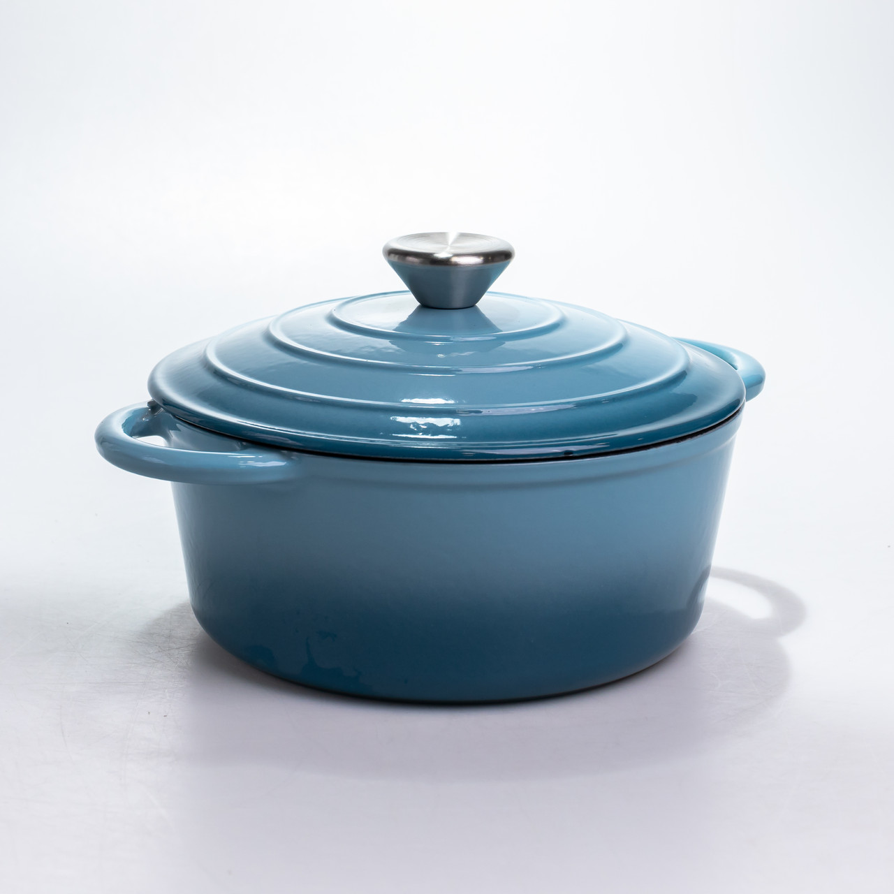 Каструля чавунна 2.5 л емальована з кришкою посуд для тушкування запікання томління кухонна Синя HP-1-14-BLUE