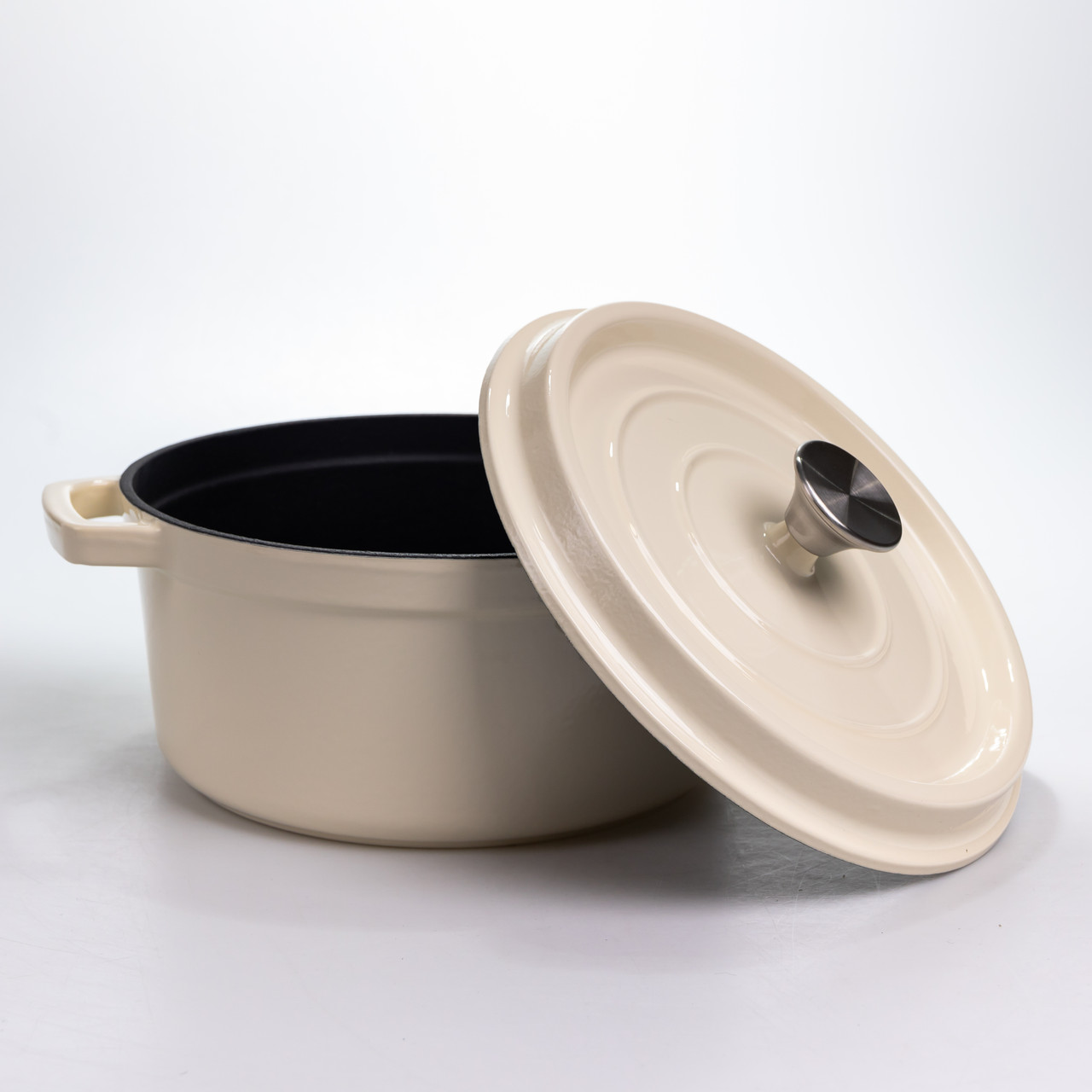 Каструля чавунна 4.5 л емальована з кришкою посуд для тушкування запікання томління кухонна HP-1-19-WHITE