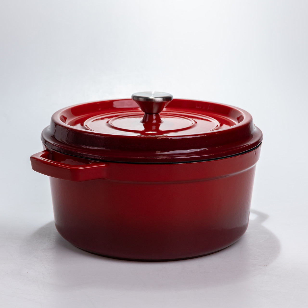 Каструля чавунна 4.5 л емальована з кришкою посуд для тушкування запікання томління кухонна Червона HP-1-19-RED