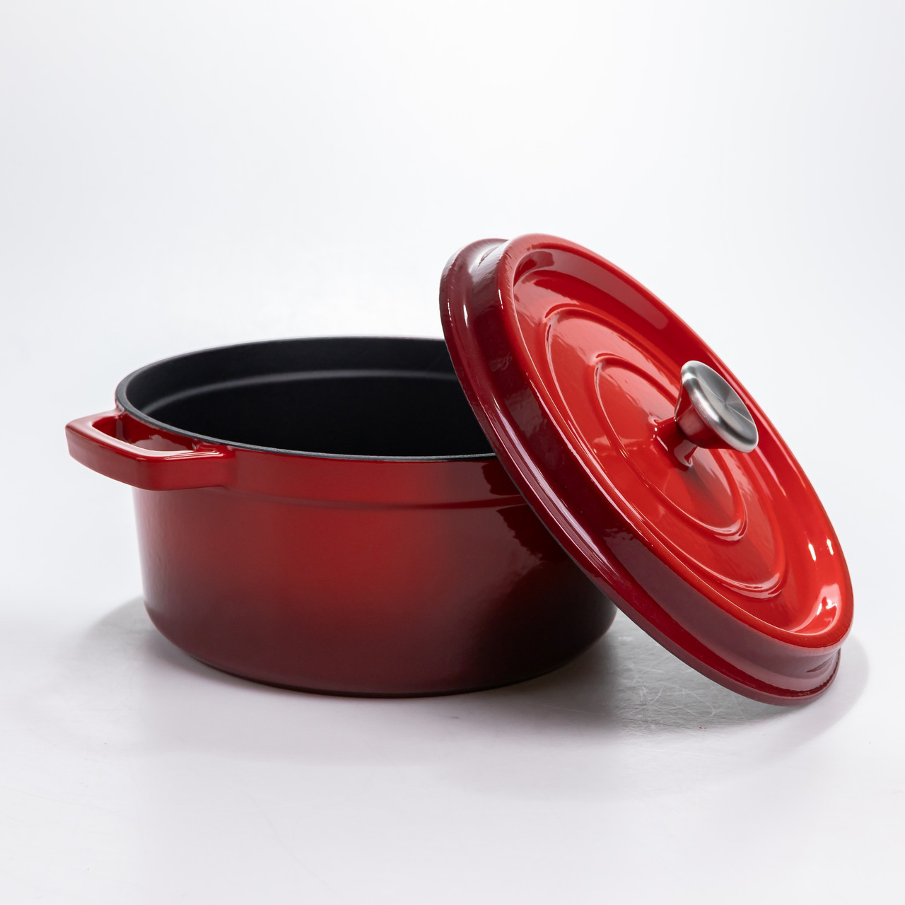 Каструля чавунна 4.5 л емальована з кришкою посуд для тушкування запікання томління кухонна Червона HP-1-19-RED