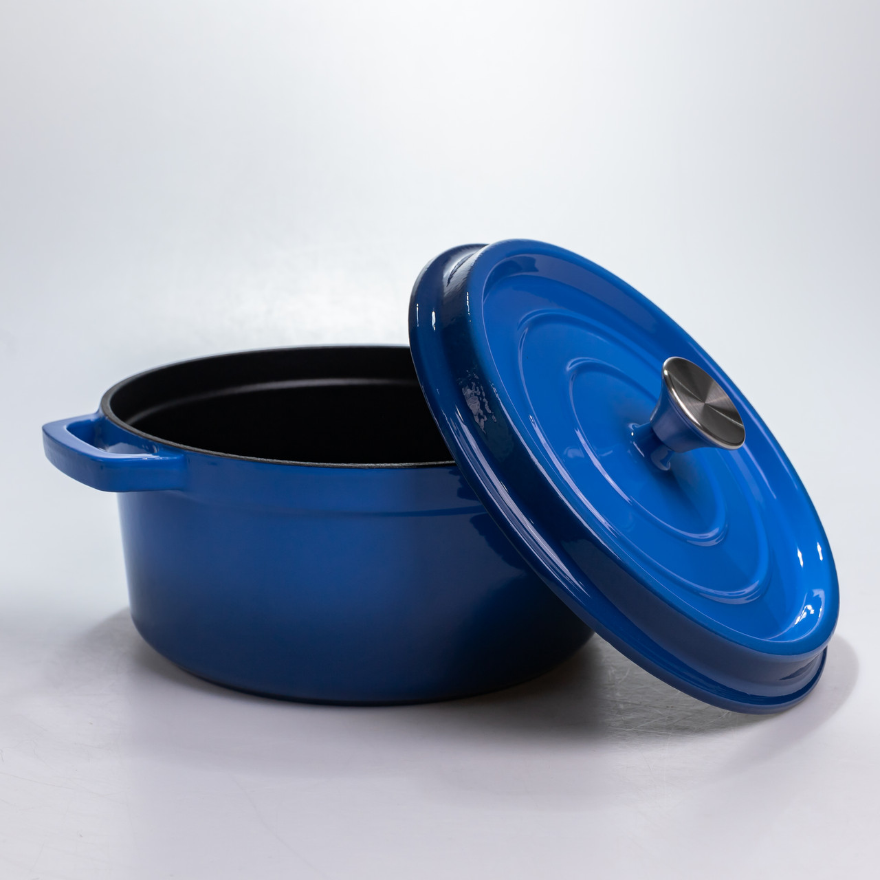 Каструля чавунна 4.5 л емальована з кришкою посуд для тушкування запікання томонія кухонна Синя HP-1-19-BLUE