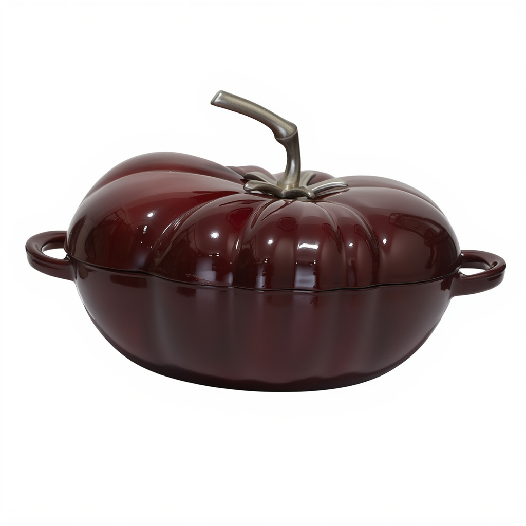 Каструля чавунний Томат 2.5 л емальована з кришкою посуд для тушкування запікання тушкування Бургунді HP-1-20-BURGUNDY