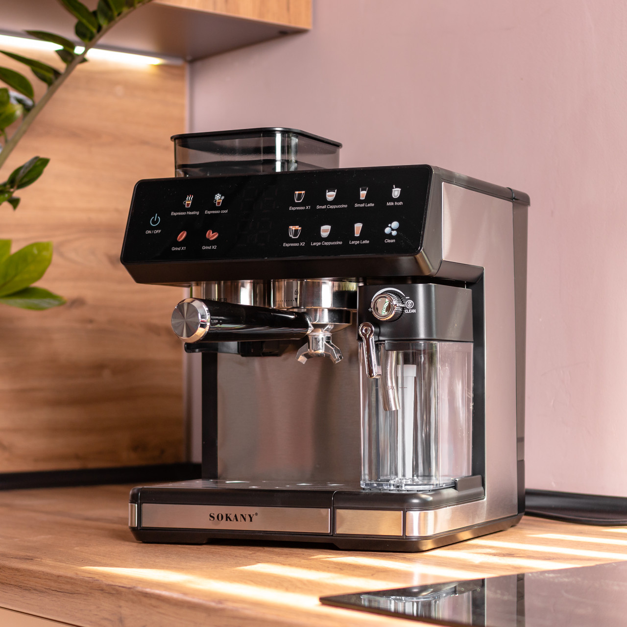 Кавоварка ріжкова 4в1 з кавомолкою 1800 Вт  резервуар 2,6 л  Sokany SK-04032