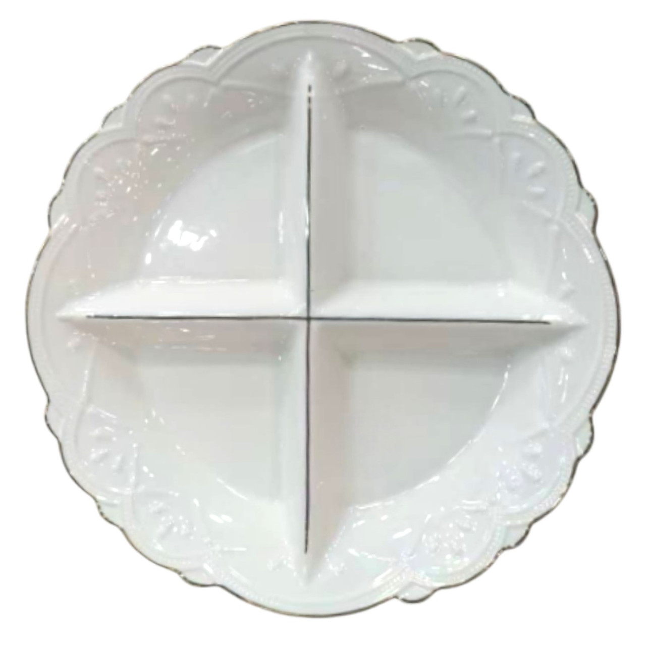 Менажниця порцелянова на 4 секції для закусок Ø 27 (см) тарілка менажниця кругла для сервірування Біла 120-YH-HG033