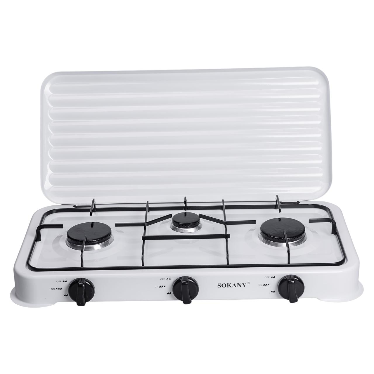 Настільна газова плита на 3 конфорки Sokany 5.5 кВт Біла Lugi SK-6003W