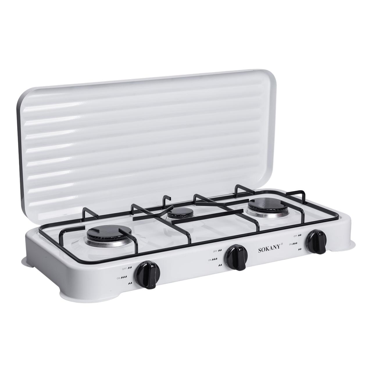 Настільна газова плита на 3 конфорки Sokany 5.5 кВт Біла Lugi SK-6003W