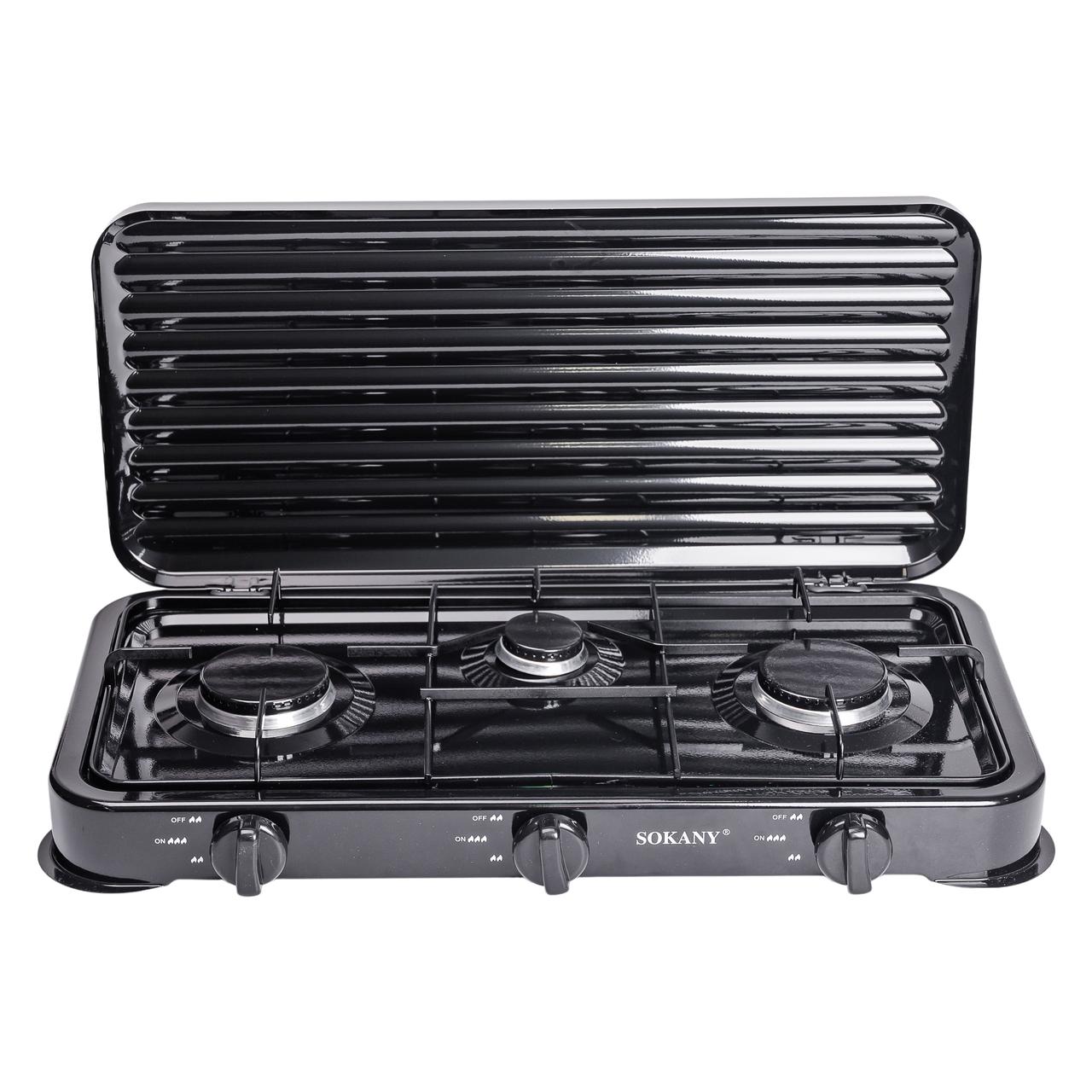 Настільна газова плита на 3 конфорки Sokany 5.5 кВт Чорна Lugi SK-6003B